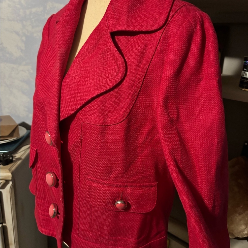 Vintage Nygard Red Linen Blazer Cropped Button Jacket Size 10 - Picture 8 of 15